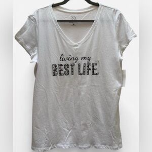 NY & Company White Studded Best Life T-Shirt NWT Size Large